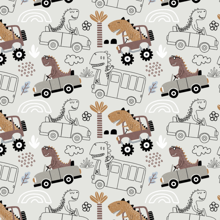 Tissu Imprimé Dinosaure Vehicules, 10 tissus au choix