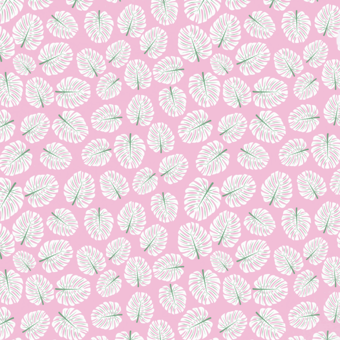 Tissu Imprimé Feuille Tropicale Fond Rose, 10 tissus au choix