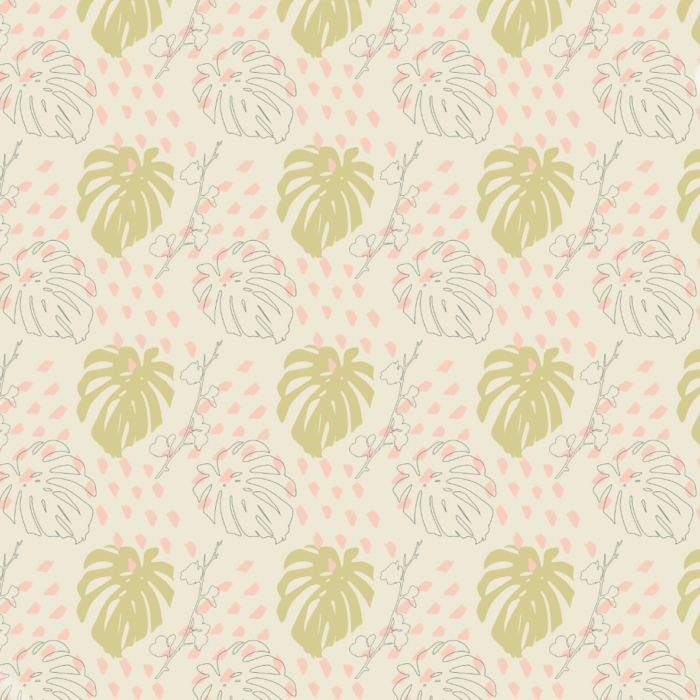 Tissu Imprimé Feuille Tropicale Pastel Khaki, 10 tissus au choix