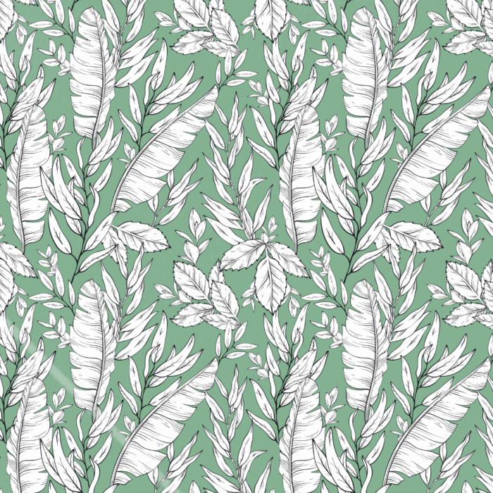 Tissu Imprimé Feuilles Bananier Vert Blanc, 10 tissus au choix