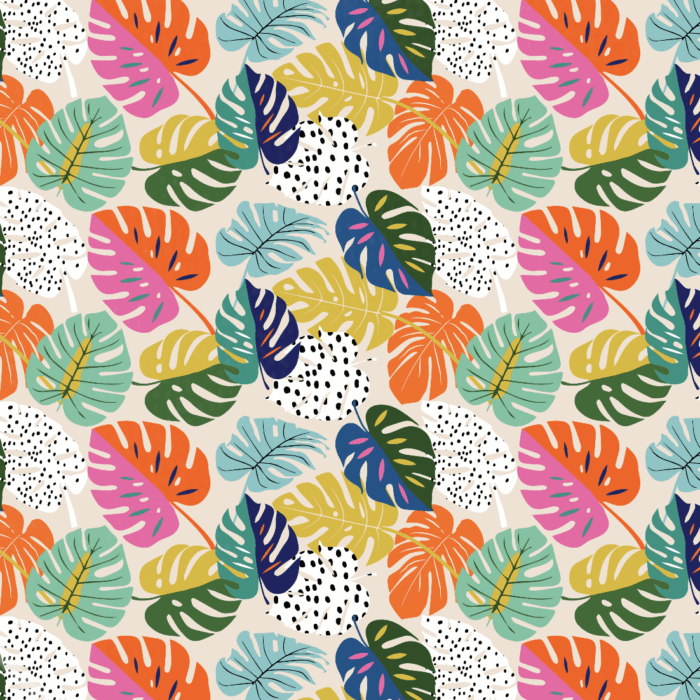 Tissu Imprimé Feuilles Couleurs Monstera, 10 tissus au choix