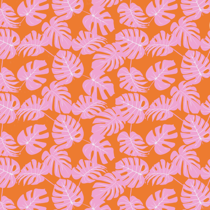 Tissu Imprimé Feuilles Roses Orange, 10 tissus au choix
