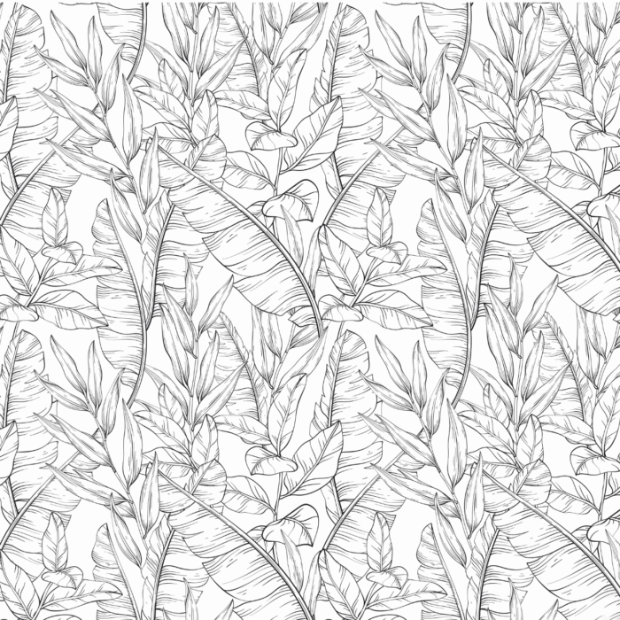 Tissu Imprimé Feuilles Tropicales Blanc Noir, 10 tissus au choix