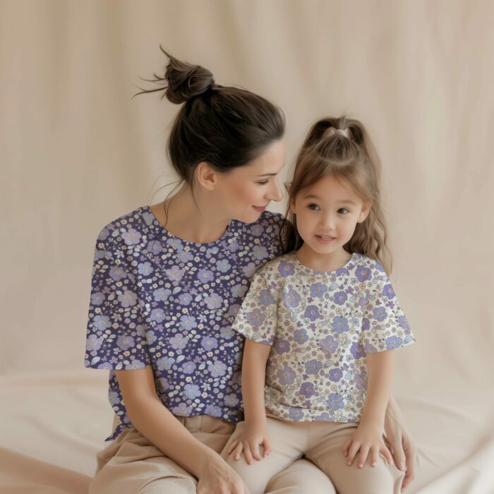 Tissu Imprimé Fleurs Serenite Violet Blanc, 10 tissus au choix – Image 4