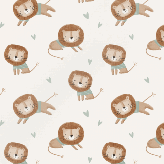Tissu Imprimé Lion Coeur Vert, 10 tissus au choix