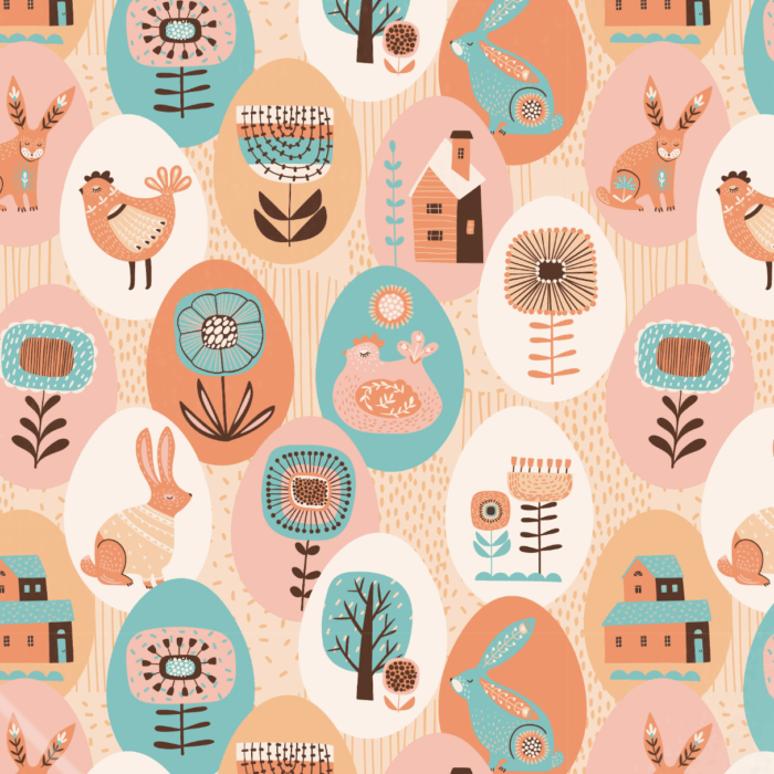 Tissu Imprimé Oeufs de Paques Folk, 10 tissus au choix