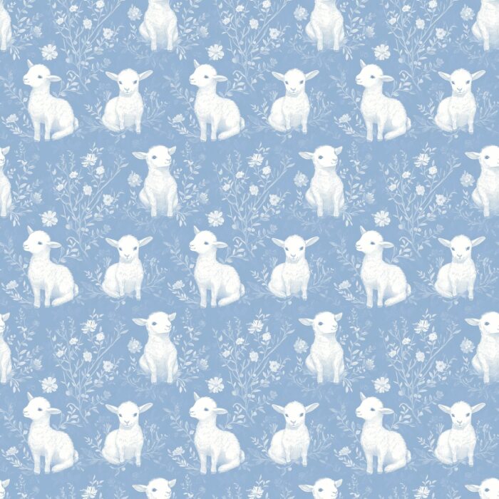 Tissu Inspiration Toile de Jouy Agneau Bleu, 11 tissus au choix