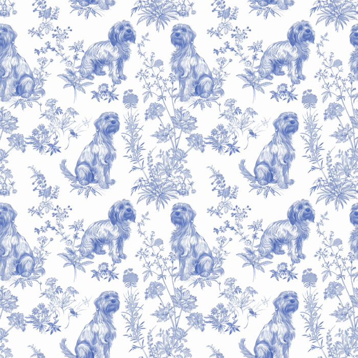 Tissu Inspiration Toile de Jouy Chien et Fleurs, 11 tissus au choix