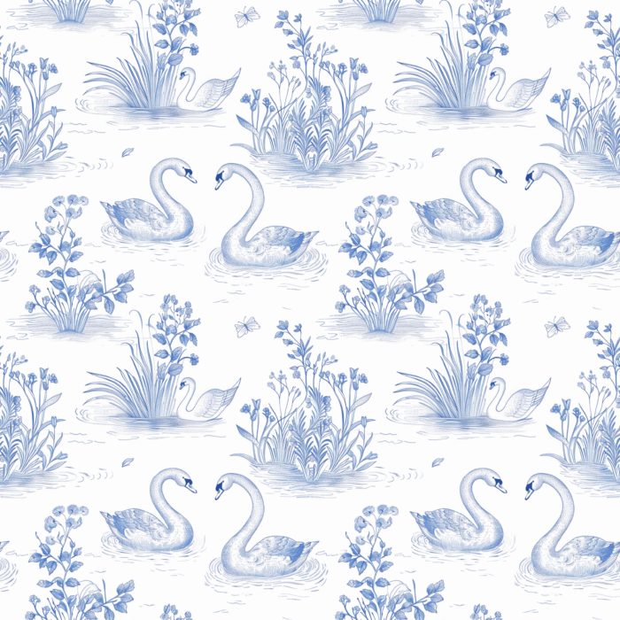 Tissu Inspiration Toile de Jouy Cygne et Fleurs, 11 tissus au choix