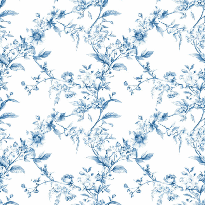 Tissu Inspiration Toile de Jouy Delicatesse Bleu, 11 tissus au choix