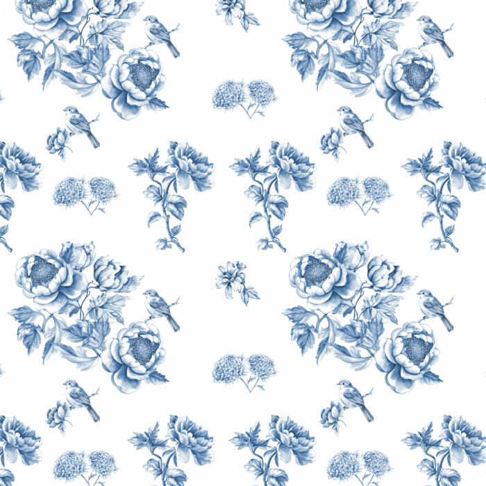 Tissu Inspiration Toile de Jouy Oiseau Bleu, 11 tissus au choix