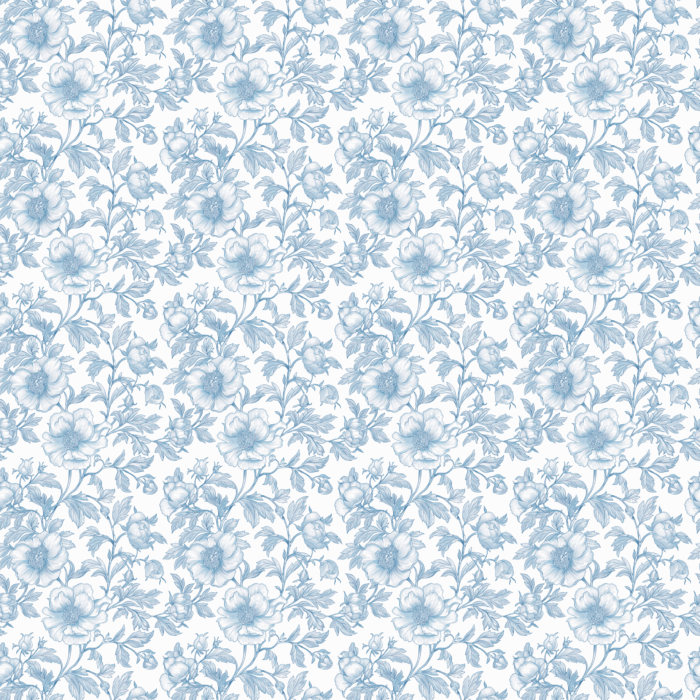 Tissu Inspiration Toile de Jouy Pivoines Bleu, 11 tissus au choix