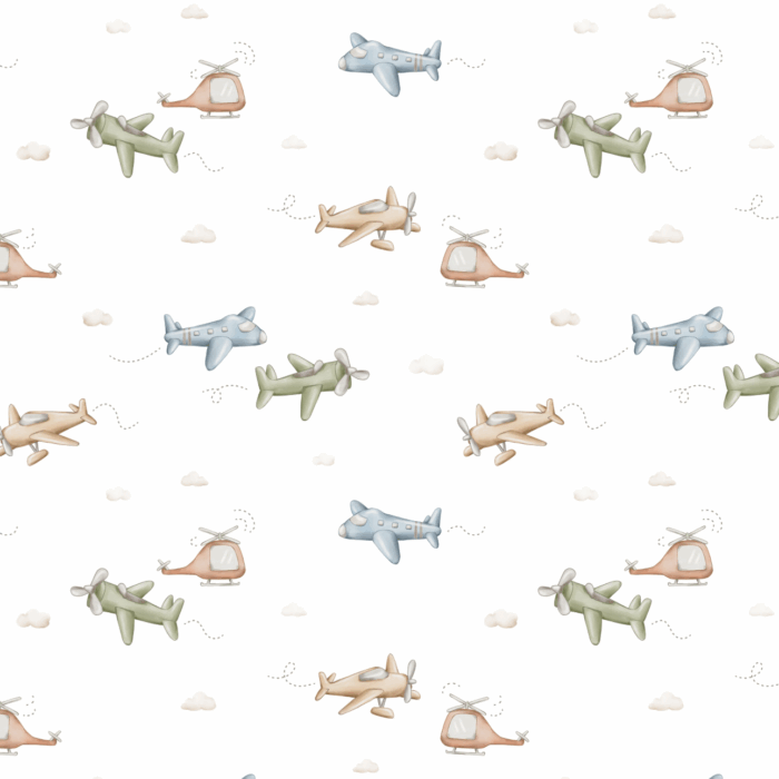 Tissu Imprimé Avion Petits Nuages, 5 coloris et 10 tissus au choix