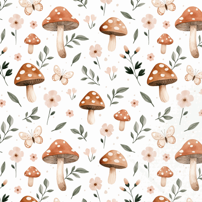 Tissu Imprimé Champignons Boho Fleurs, 10 tissus au choix