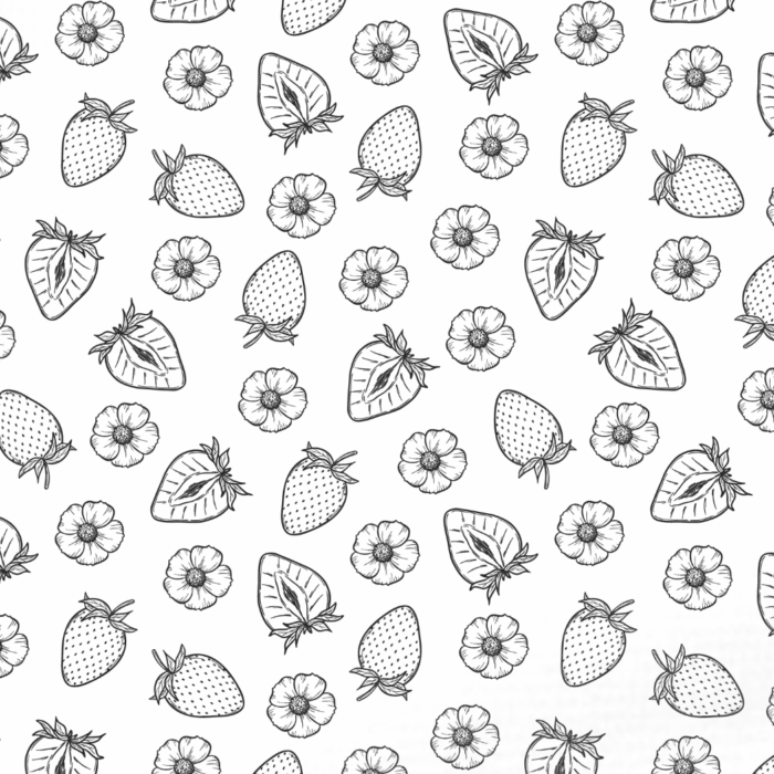 Tissu Imprimé Fraises Blanc et Noir, 10 tissus au choix