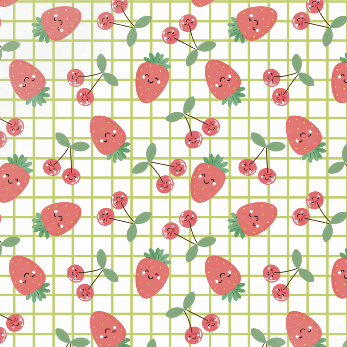 Tissu Imprimé Fraises Carreaux Verts, 10 tissus au choix