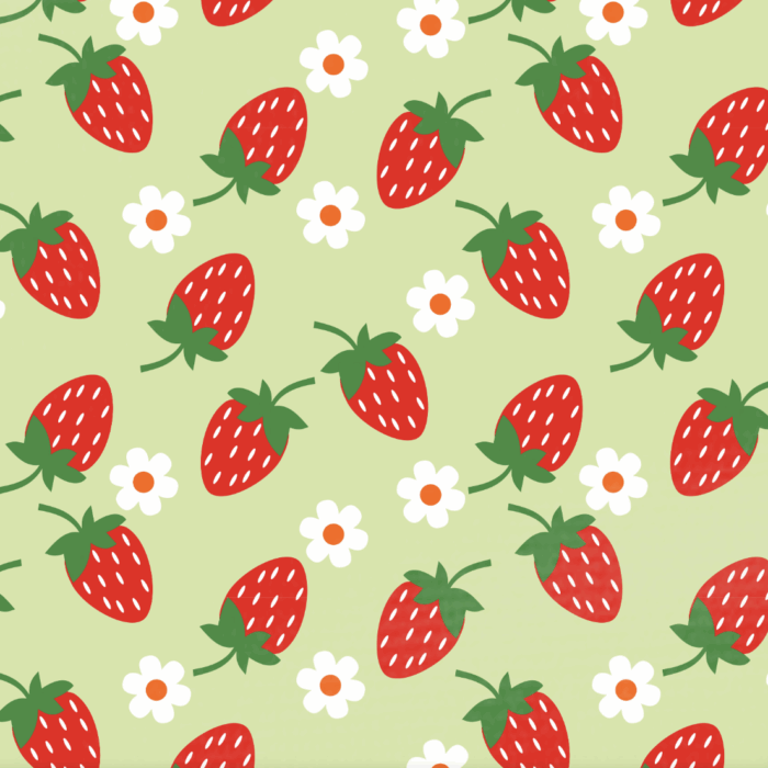Tissu Imprimé Fraises Fleurs Vert, 10 tissus au choix