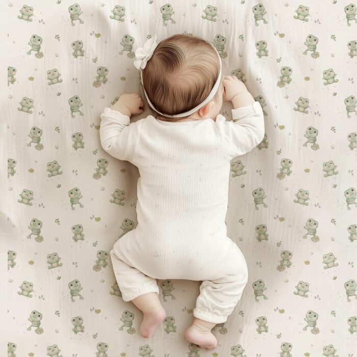 Tissu Imprimé Grenouille Adorable Blanc, 10 tissus au choix – Image 4