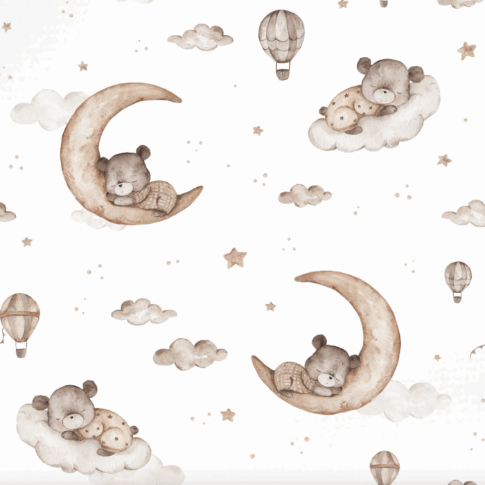 Tissu Imprimé Ourson Reveur, 10 tissus au choix