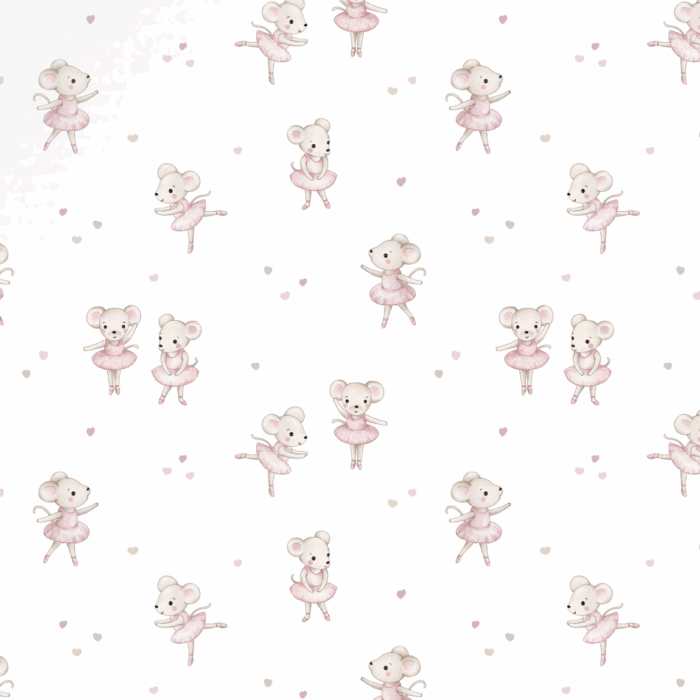 Tissu Imprimé Petite Souris Danse Blanc, 10 tissus au choix