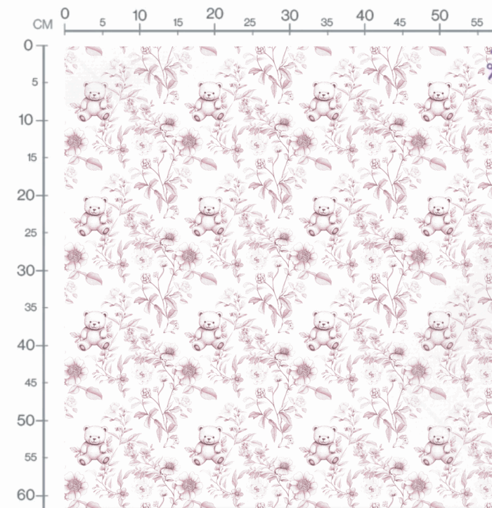 Tissu Inspiration Toile de Jouy Fleuri Ourson Rose, 11 tissus au choix – Image 2