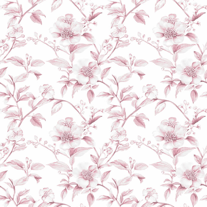 Tissu Inspiration Toile de Jouy Fleurs Harmonie Rose, 11 tissus au choix