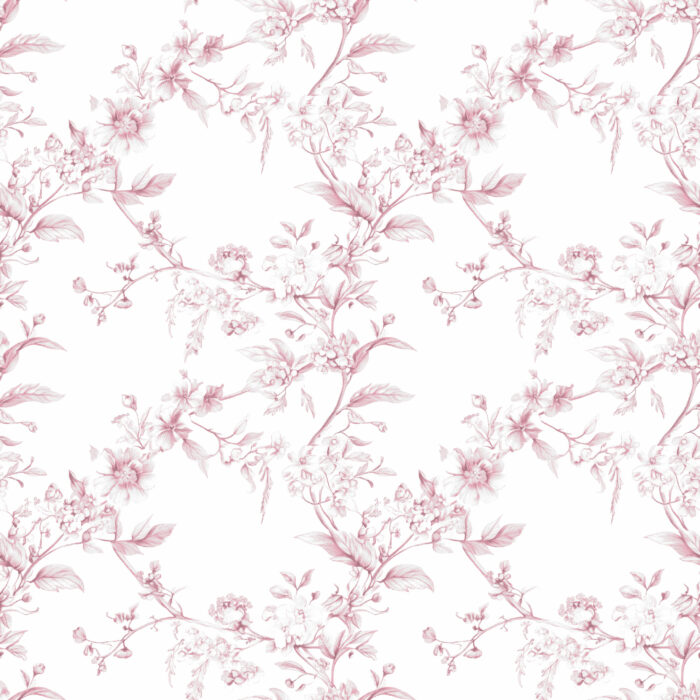 Tissu Inspiration Toile de Jouy Fleurs Delicatesse Rose, 11 tissus au choix