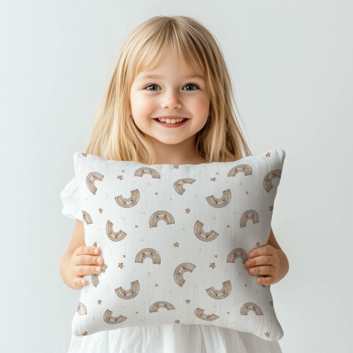 Tissu Imprimé Arc-en-ciel Mignon Boho Blanc, 10 tissus au choix – Image 3