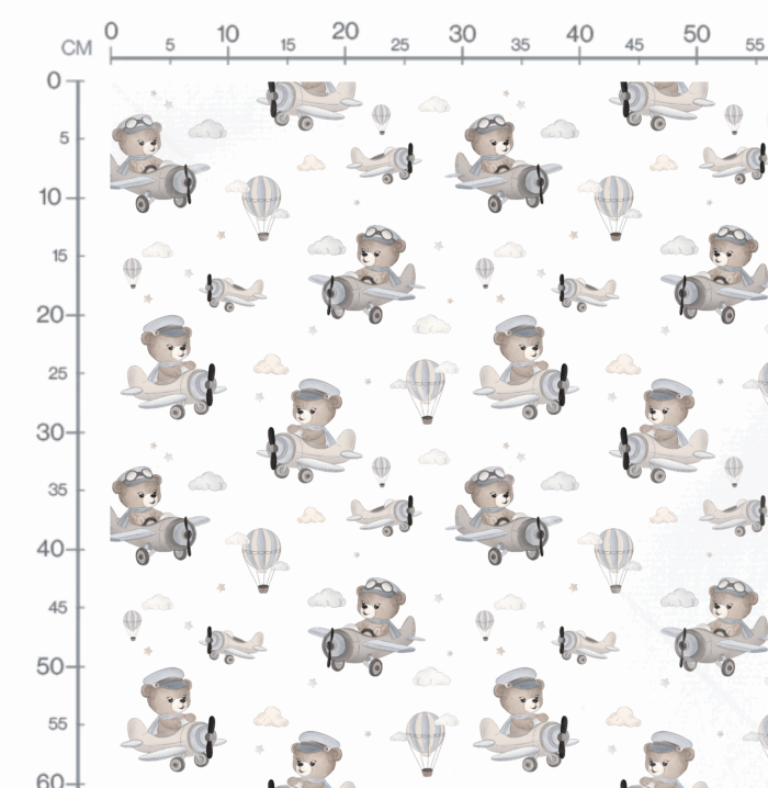 Tissu Imprimé Avion Ourson Pilote Vintage, 10 tissus au choix – Image 2