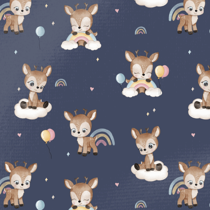 Tissu Imprimé Cerf Arc-en-ciel Bleu Marine, 10 tissus au choix