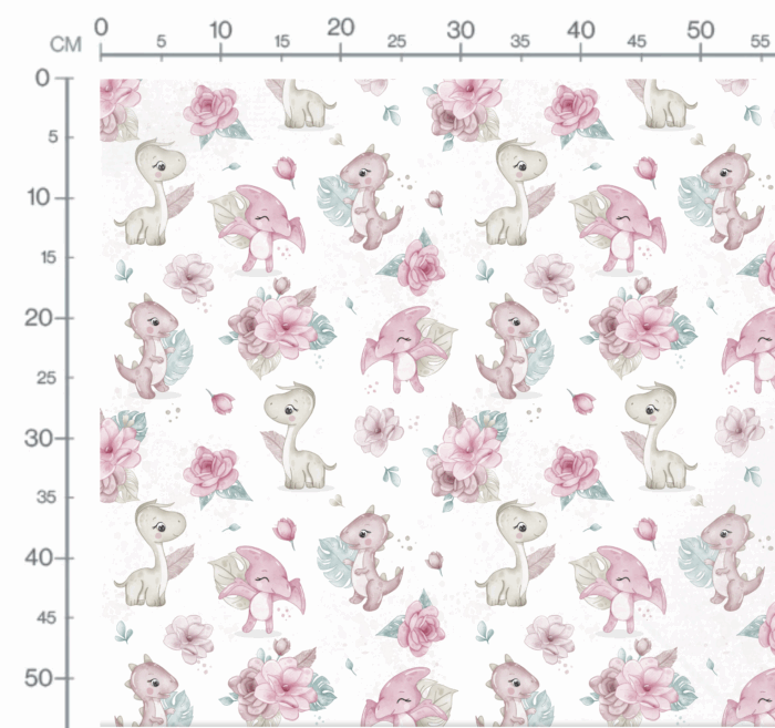 Tissu Imprimé Dinosaure Fille Fleurs 4 coloris, 10 tissus au choix – Image 2