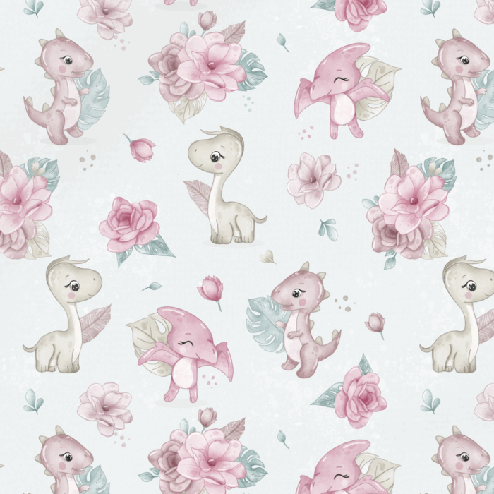 Tissu Imprimé Dinosaure Fille Fleurs 4 coloris, 10 tissus au choix – Image 5