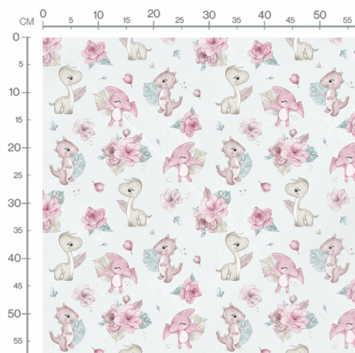 Tissu Imprimé Dinosaure Fille Fleurs Bleu, 10 tissus au choix – Image 3