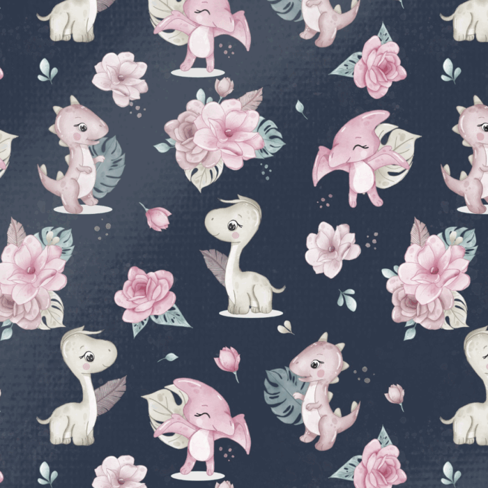 Tissu Imprimé Dinosaure Fille Fleurs 4 coloris, 10 tissus au choix – Image 7