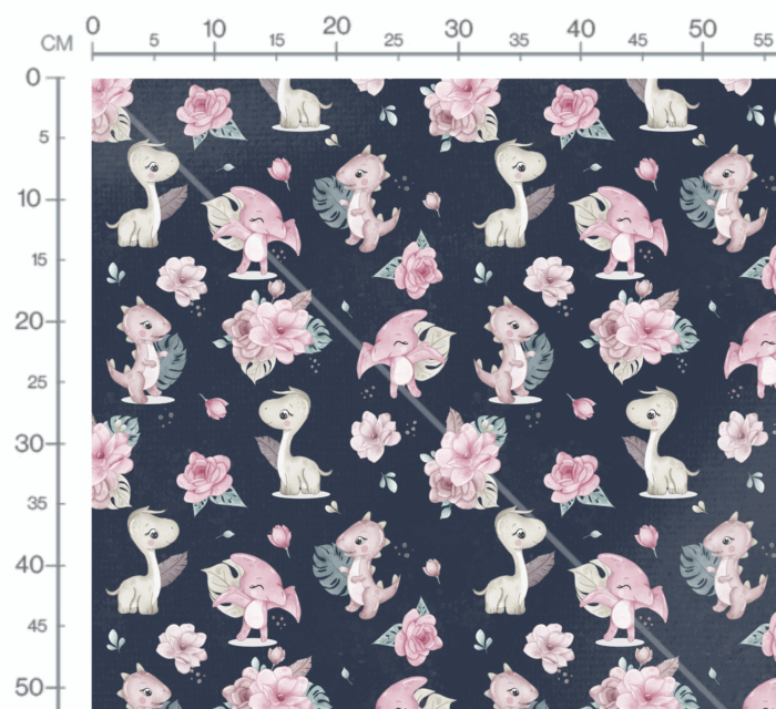 Tissu Imprimé Dinosaure Fille Fleurs Nuit, 10 tissus au choix – Image 2