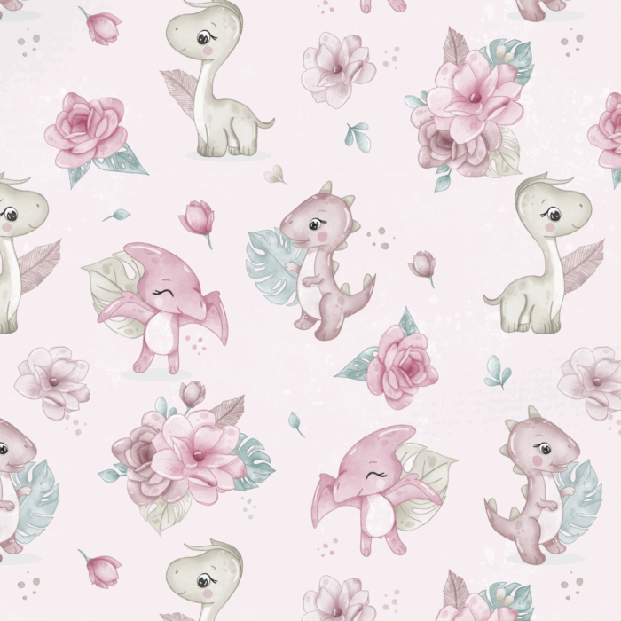 Tissu Imprimé Dinosaure Fille Fleurs 4 coloris, 10 tissus au choix – Image 6