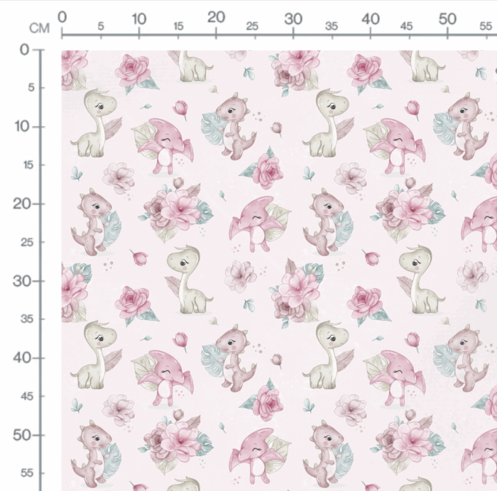 Tissu Imprimé Dinosaure Fille Fleurs Rose, 10 tissus au choix – Image 3