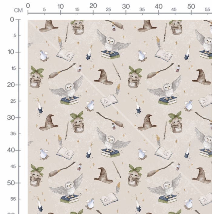 Tissu Imprimé Ecole Magie Hibou Beige, 10 tissus au choix – Image 3
