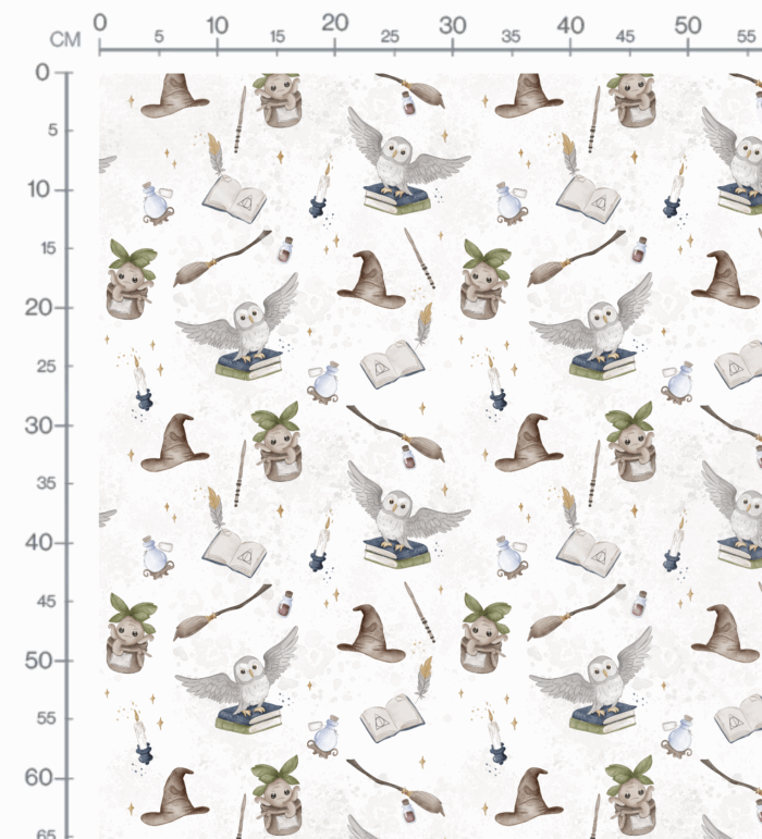 Tissu Imprimé Ecole Magie Hibou Blanc, 10 tissus au choix – Image 2