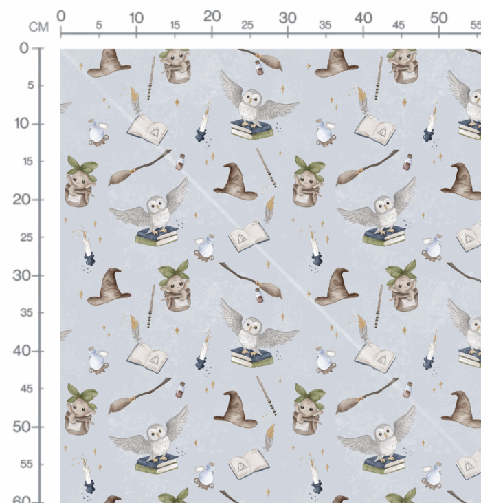Tissu Imprimé Ecole Magie Hibou Bleu Ciel, 10 tissus au choix – Image 3