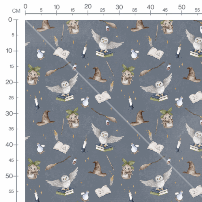 Tissu Imprimé Ecole Magie Hibou Bleu Gris, 10 tissus au choix – Image 3