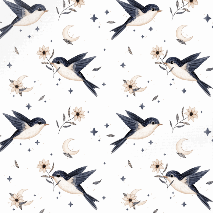 Tissu Imprimé Hirondelle Lune, 10 tissus au choix