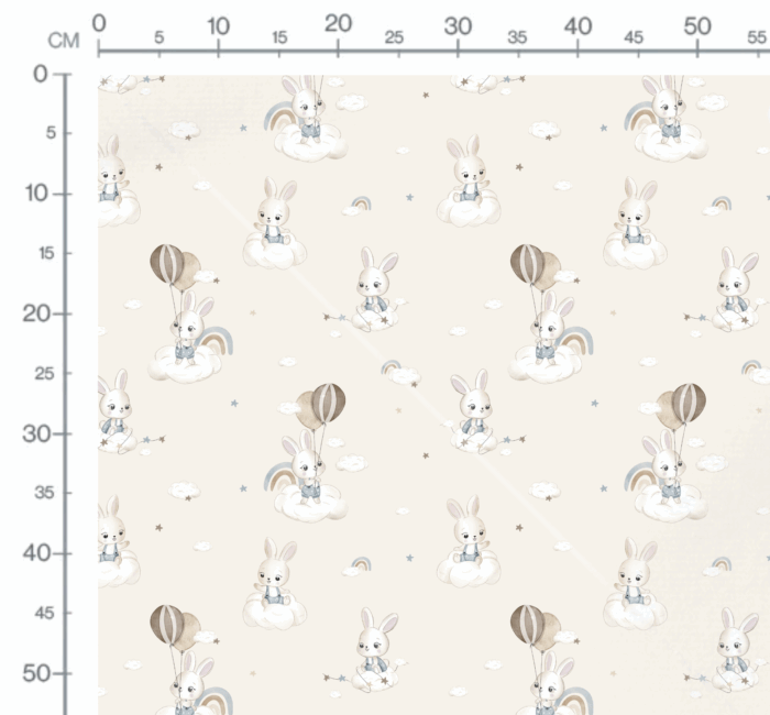 Tissu Imprimé Lapin Nuage Ballons Beige, 10 tissus au choix – Image 2