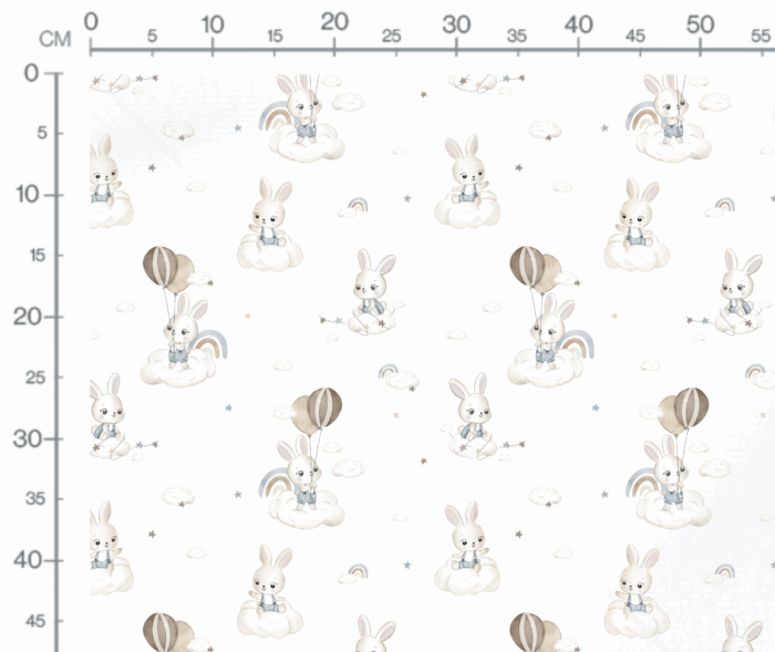 Tissu Imprimé Lapin Nuage Ballons Blanc, 10 tissus au choix – Image 2