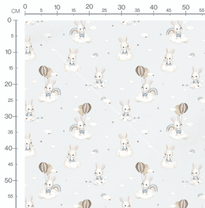 Tissu Imprimé Lapin Nuage Ballons Bleu, 10 tissus au choix – Image 2