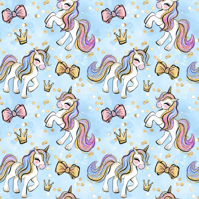 Tissu Imprimé Licorne Couronne Bleu, 10 tissus au choix