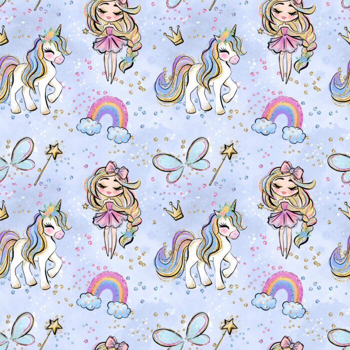 Tissu Imprimé Licorne Et Princesse Ciel, 10 tissus au choix