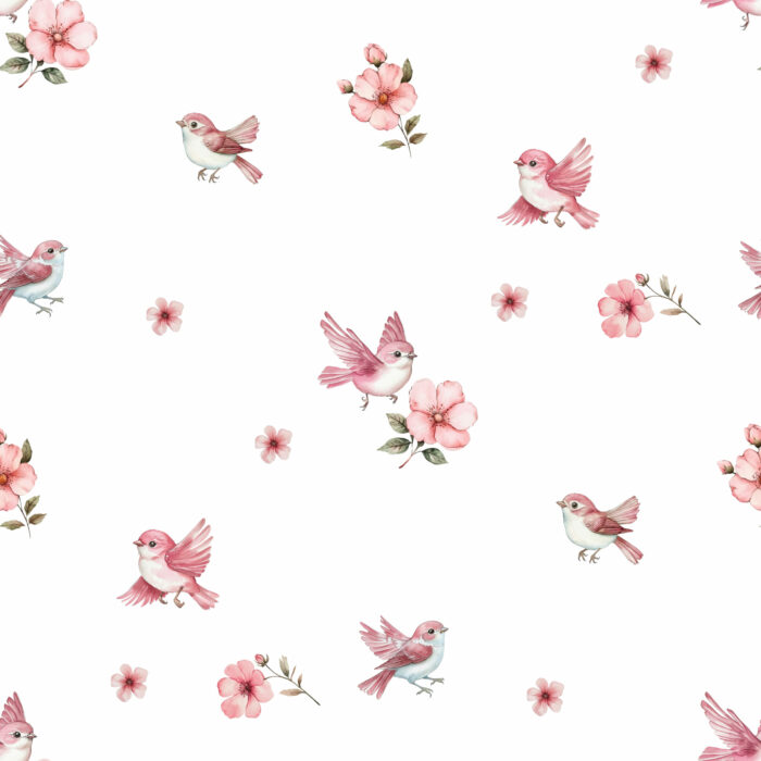 Tissu Imprimé Oiseau Rose Fleurs, 10 tissus au choix
