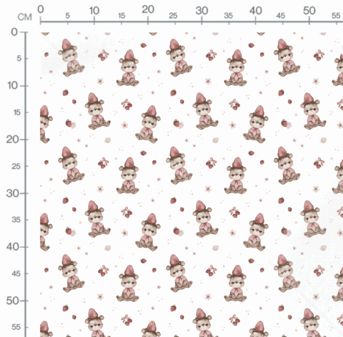 Tissu Imprimé Ourson Fraise Fleurs, 10 tissus au choix – Image 2