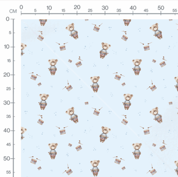 Tissu Imprimé Ourson Tambour Bleu, 10 tissus au choix – Image 2